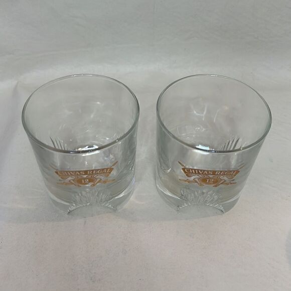 Chivas Regal 12 Rock Glasses 8 Oz 3 In Round 3 1/2 In Tall Set 2 Heavy Bottom - Picture 3 of 6